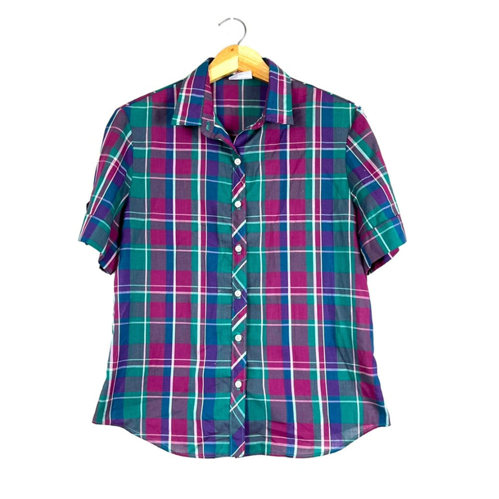 Women's Vintage Union Made Russ Togs Button Up Plaid Shirt L